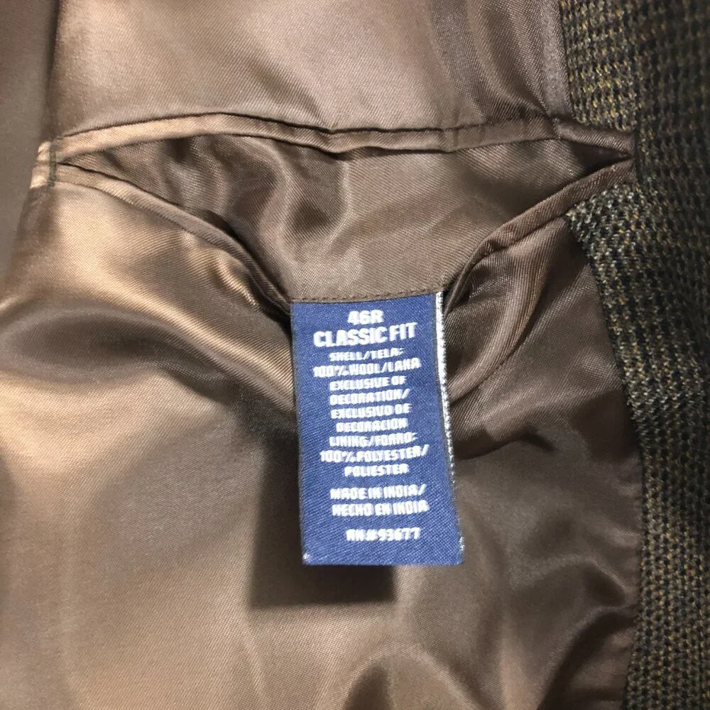 NWT Stafford Essentials Black Olive Check Classic Fit‎ Men's Size 46R